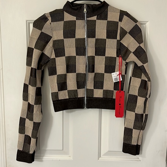 Roma Concept Color-block Beige/brown Zipper Up Junior Sweater Size S/M - Picture 1 of 11